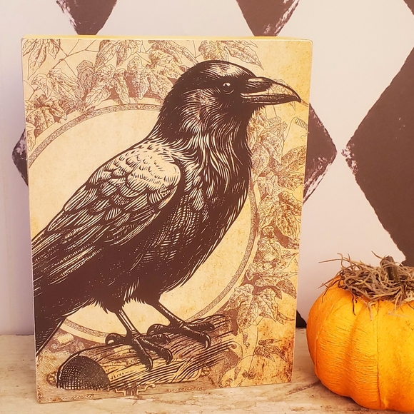 🆕️Crow Art Print on Wood Sign Decor - Picture 1 of 2